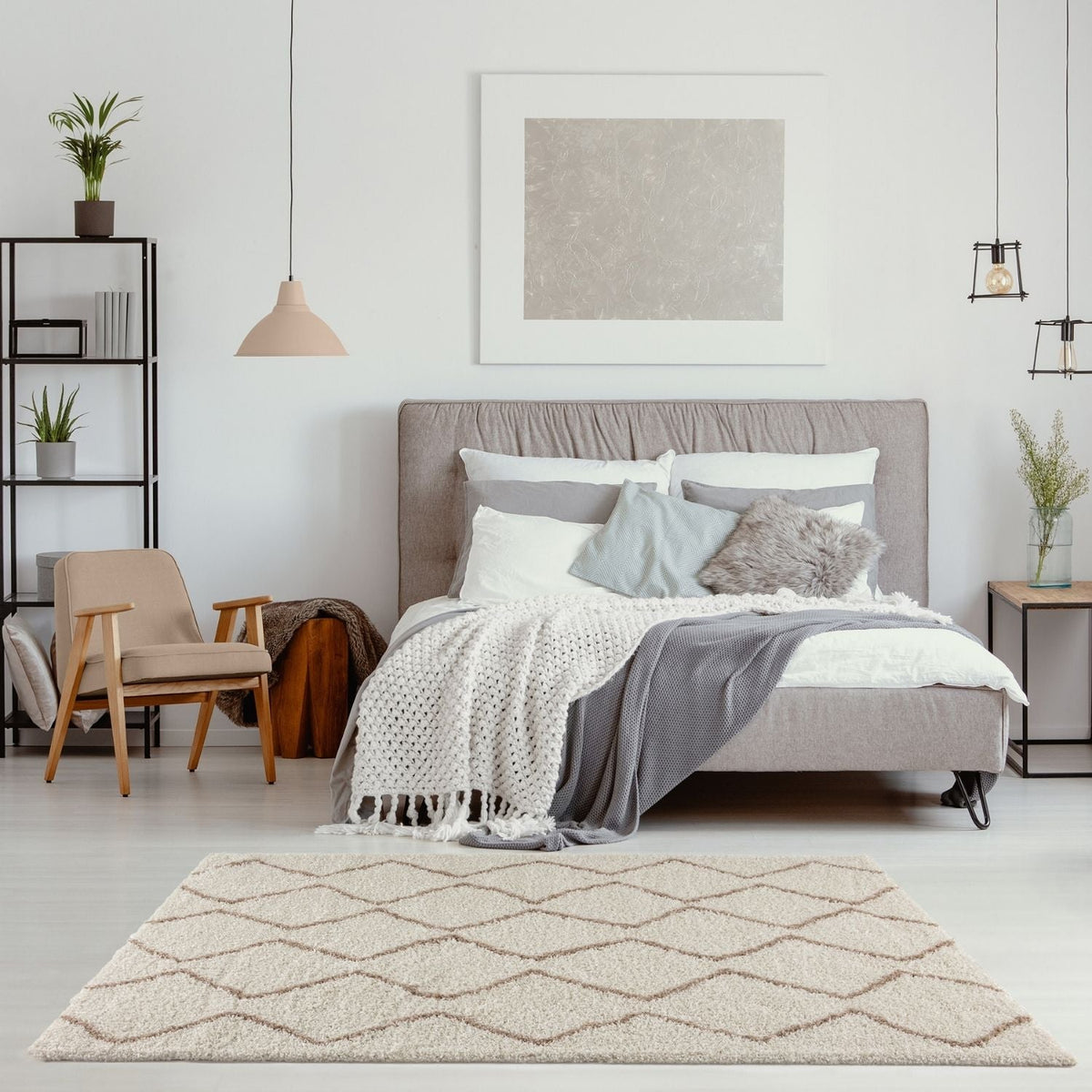 Moroccan Ivory Beige Shaggy Rug | 830