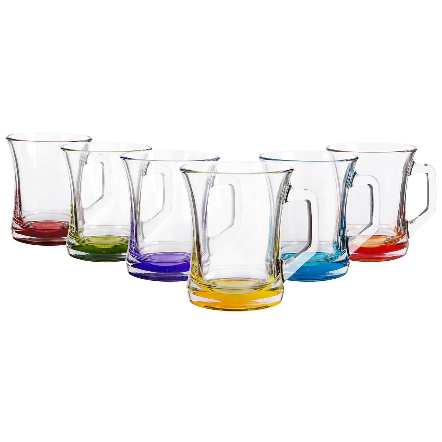 225ml Zen+ Coloured Base Glass Coffee Mugs - Pack of Six