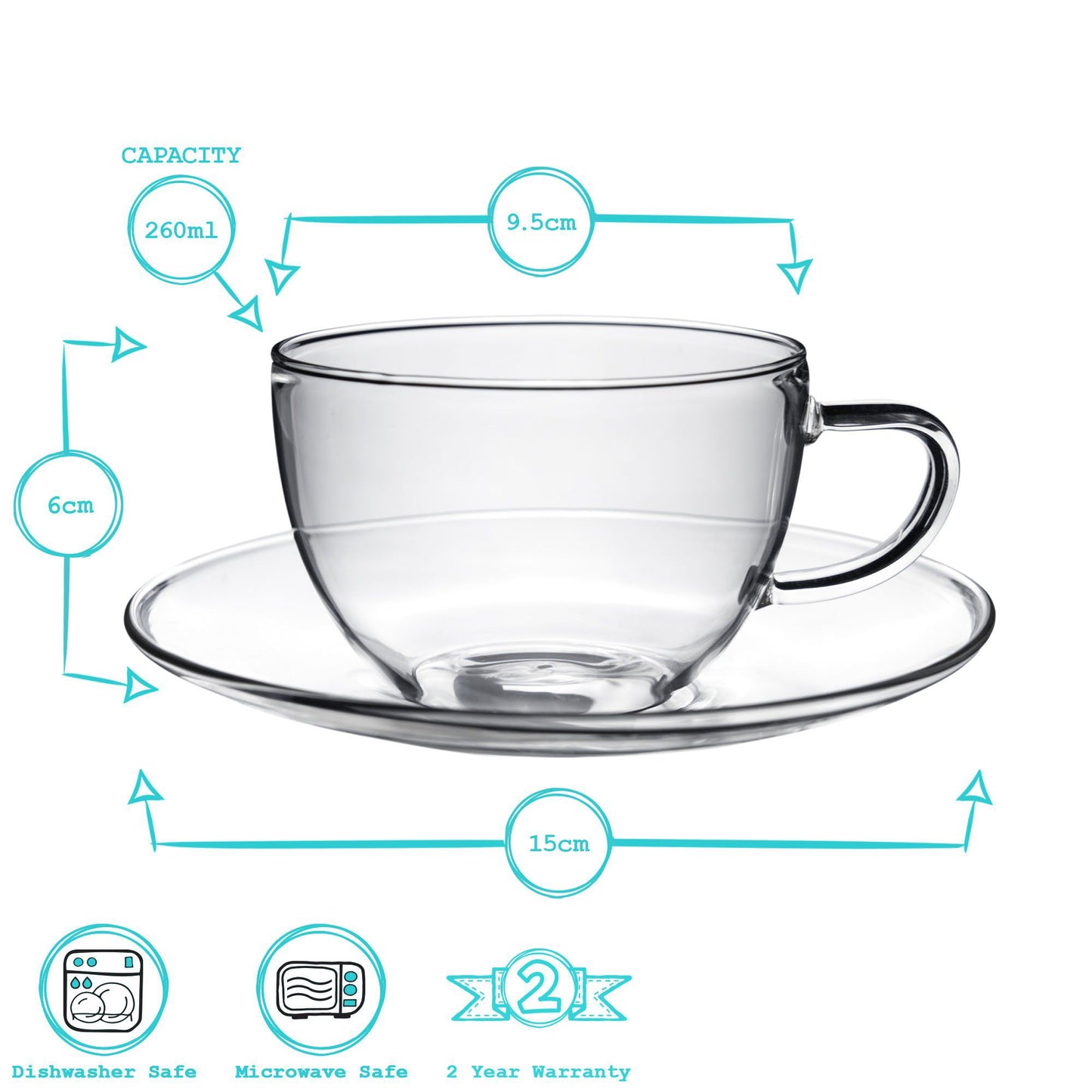 260ml Maximus Glass Cappuccino Cup & Saucer Set