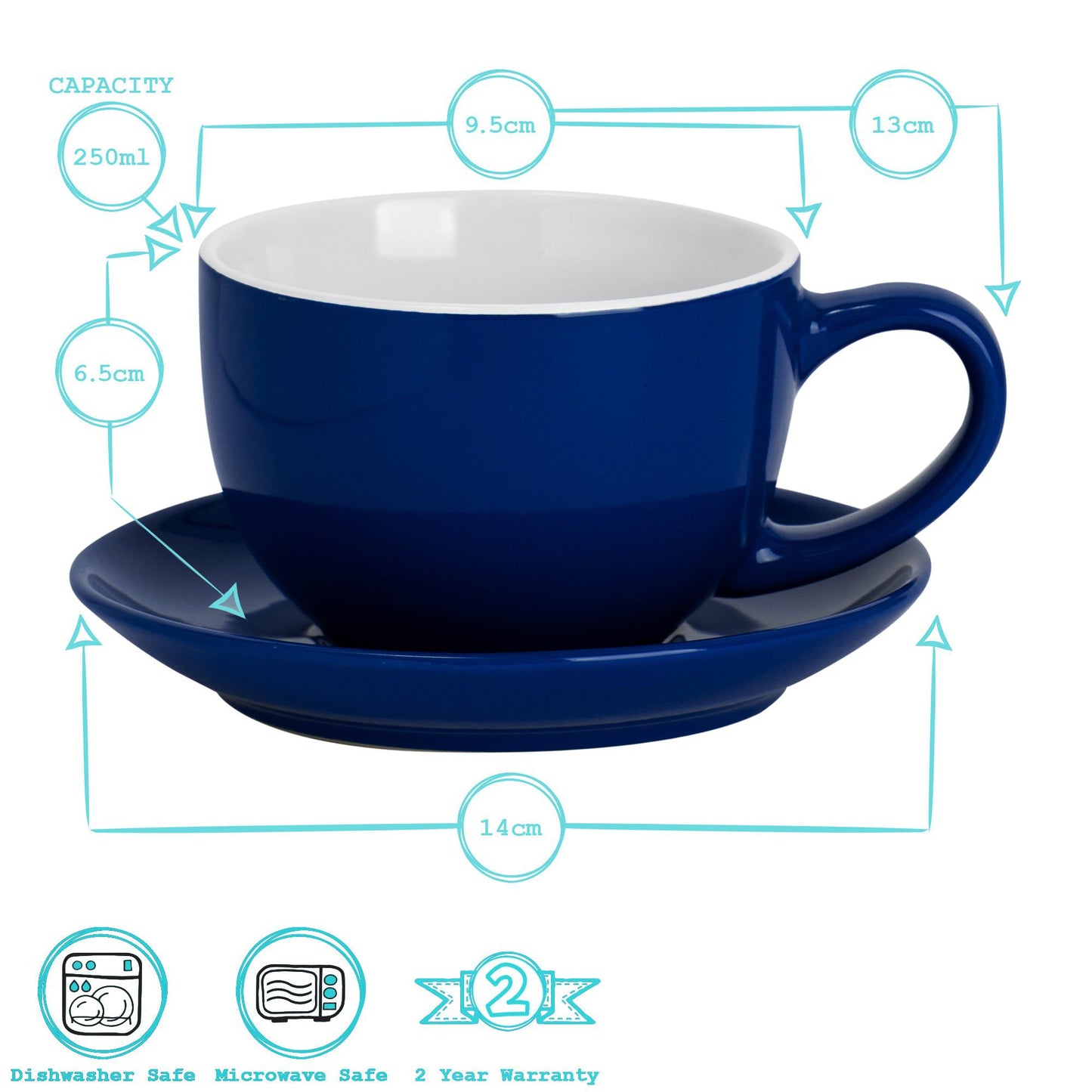 250ml Grey Cappuccino Cups & Saucers - Pack of Six