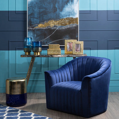 Opel Deep Blue Velvet Channel Tufted Armchair