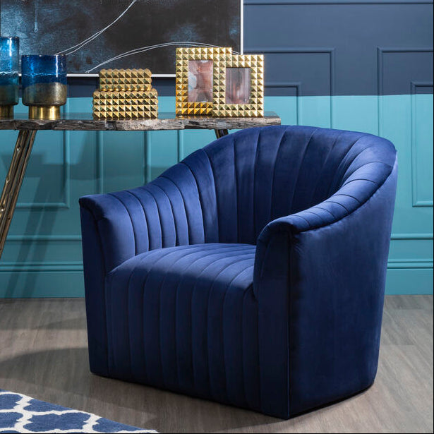 Opel Deep Blue Velvet Channel Tufted Armchair