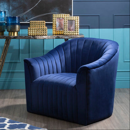 Opel Deep Blue Velvet Channel Tufted Armchair