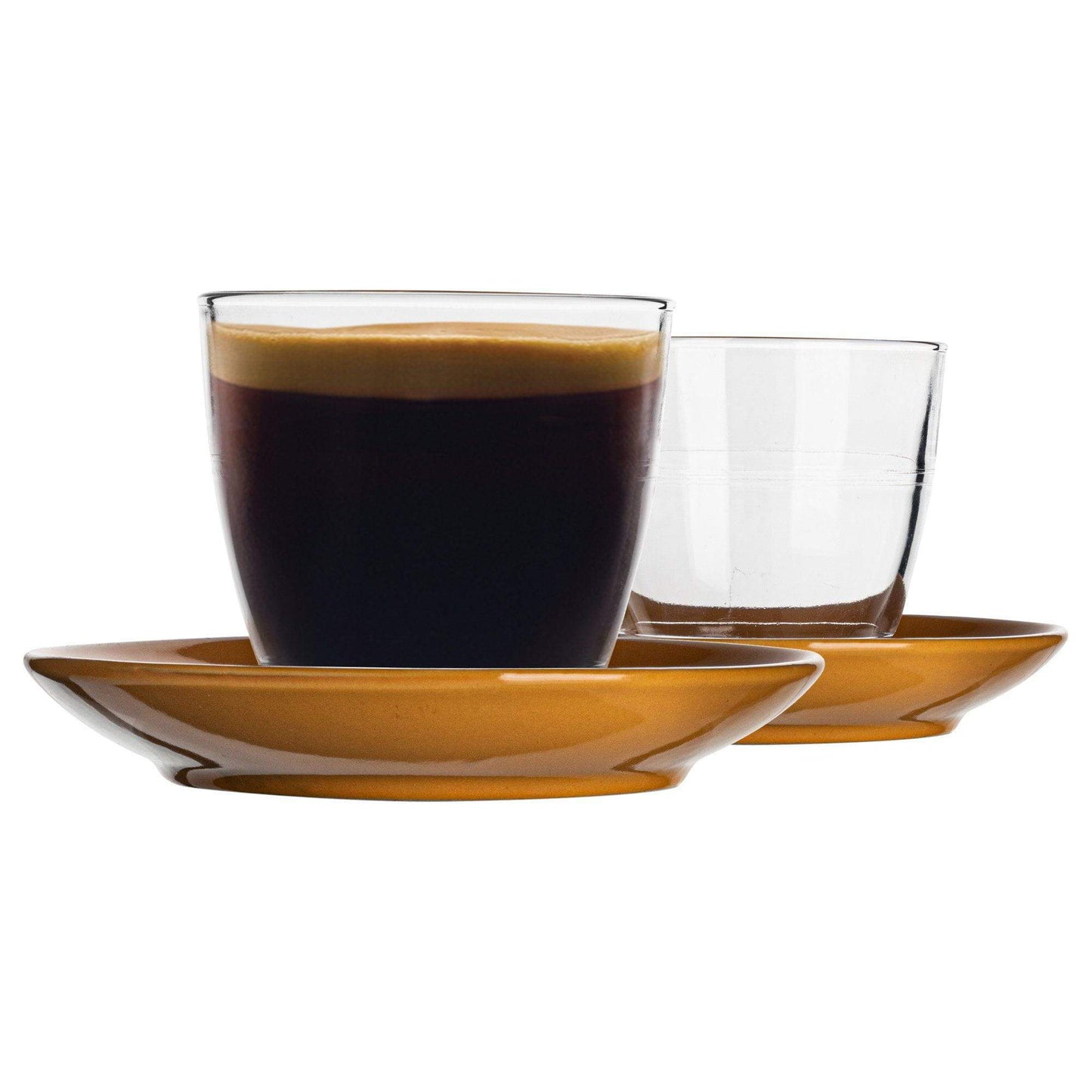 220ml Gigogne Glass Coffee Cups & Saucers - Pack of Six