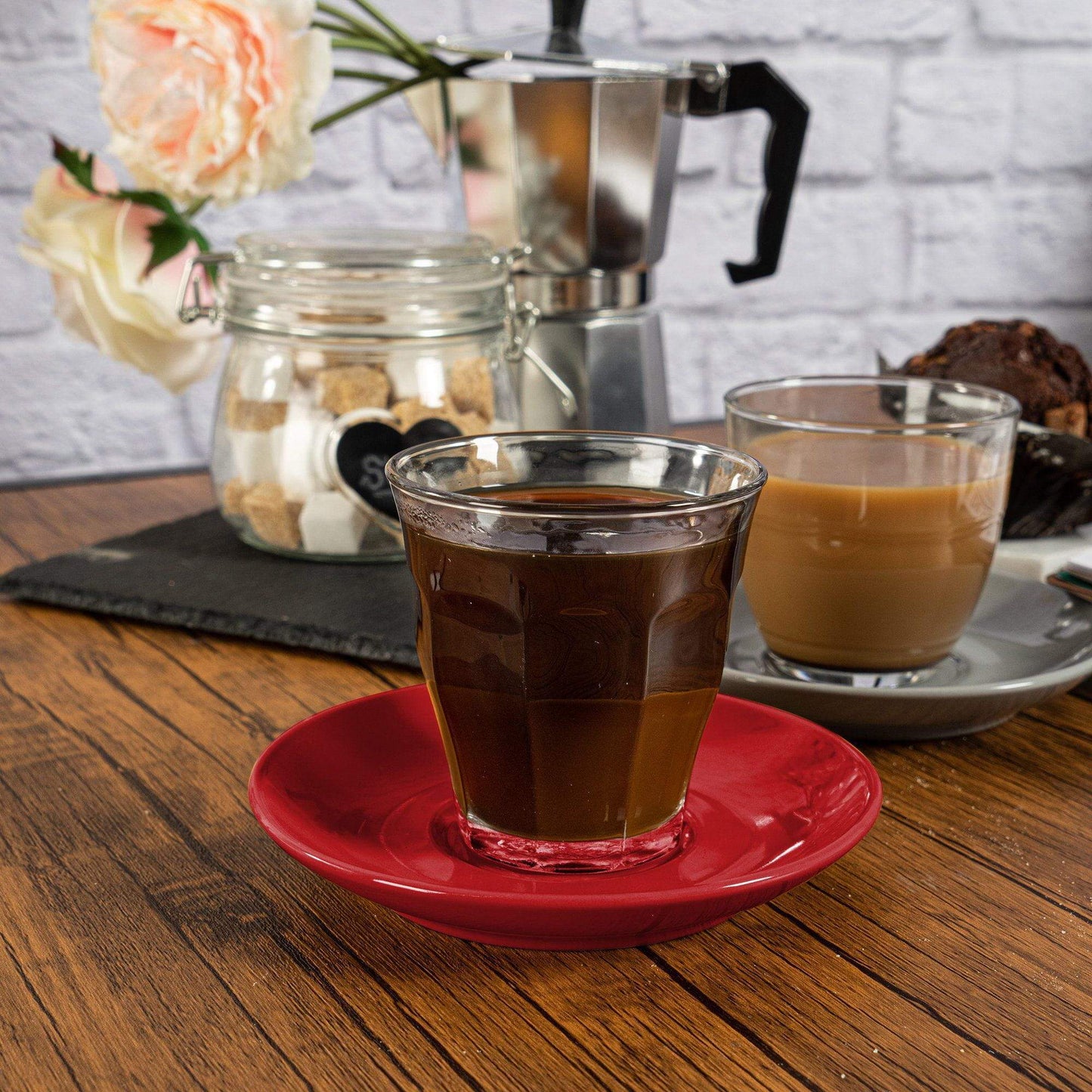 200ml Picardie Glass Coffee Cups & Saucers Set - Pack of Six