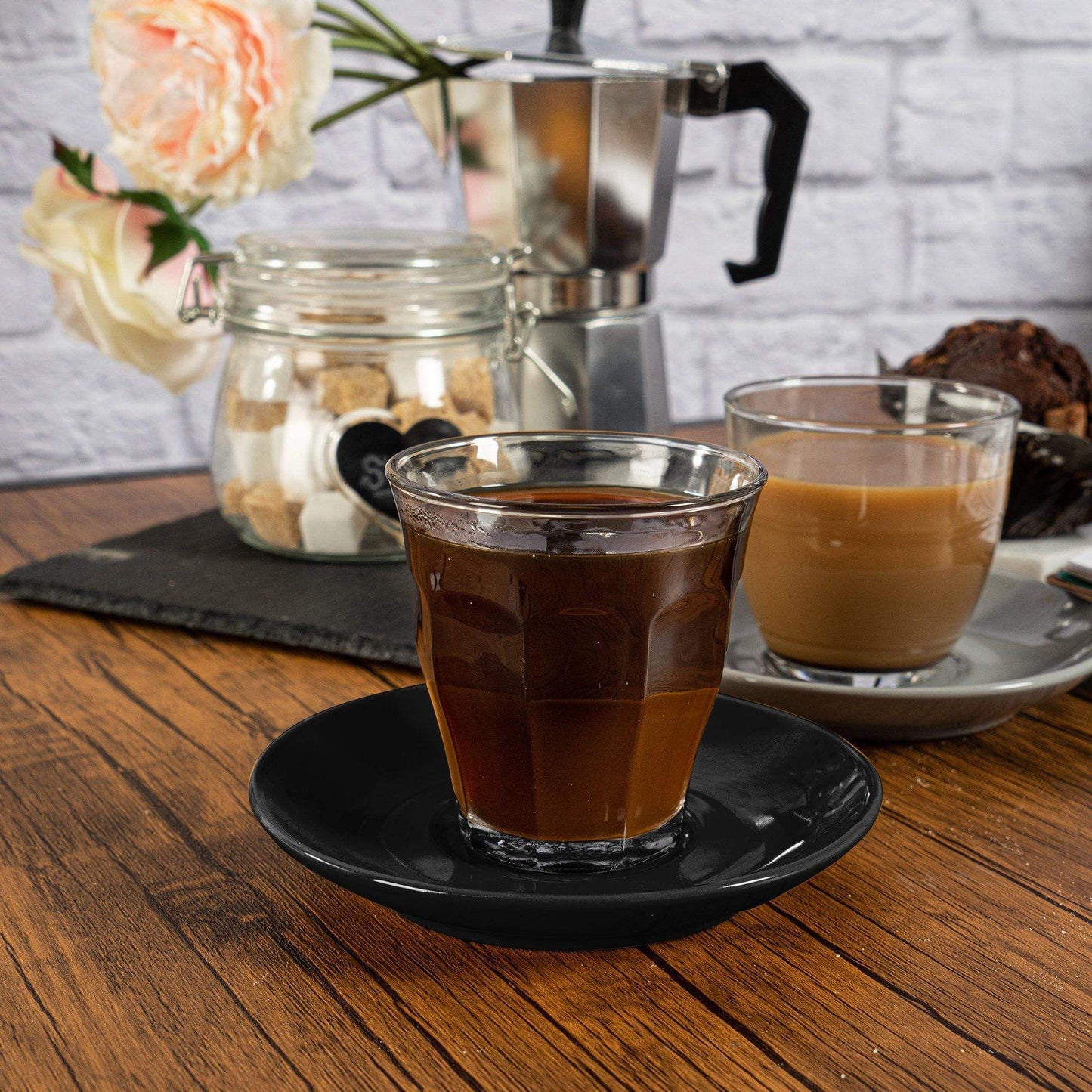 200ml Picardie Glass Coffee Cups & Saucers Set - Pack of Six