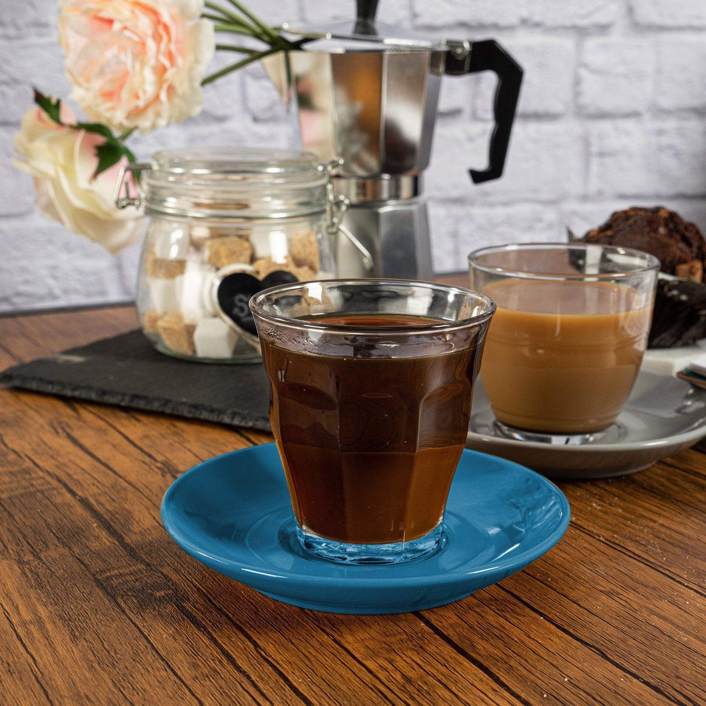 200ml Picardie Glass Coffee Cups & Saucers Set - Pack of Six