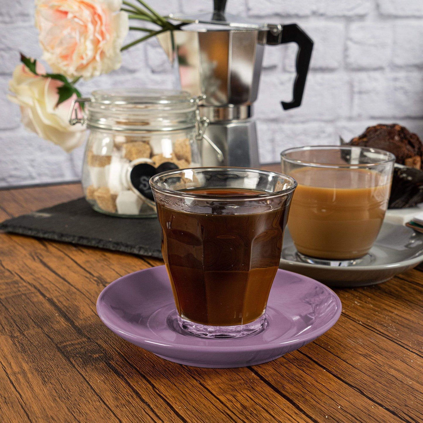 200ml Picardie Glass Coffee Cups & Saucers Set - Pack of Six