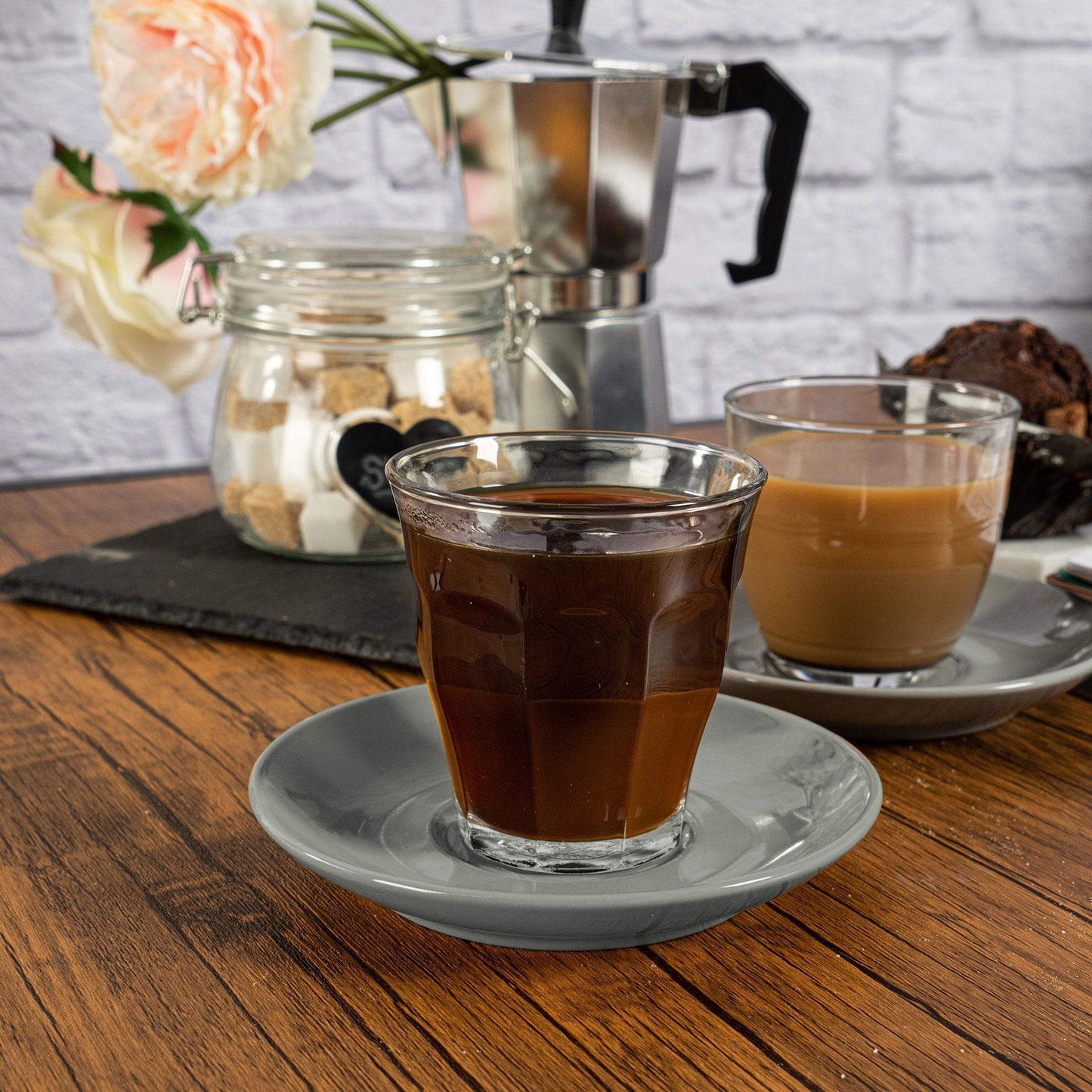 200ml Picardie Glass Coffee Cups & Saucers Set - Pack of Six