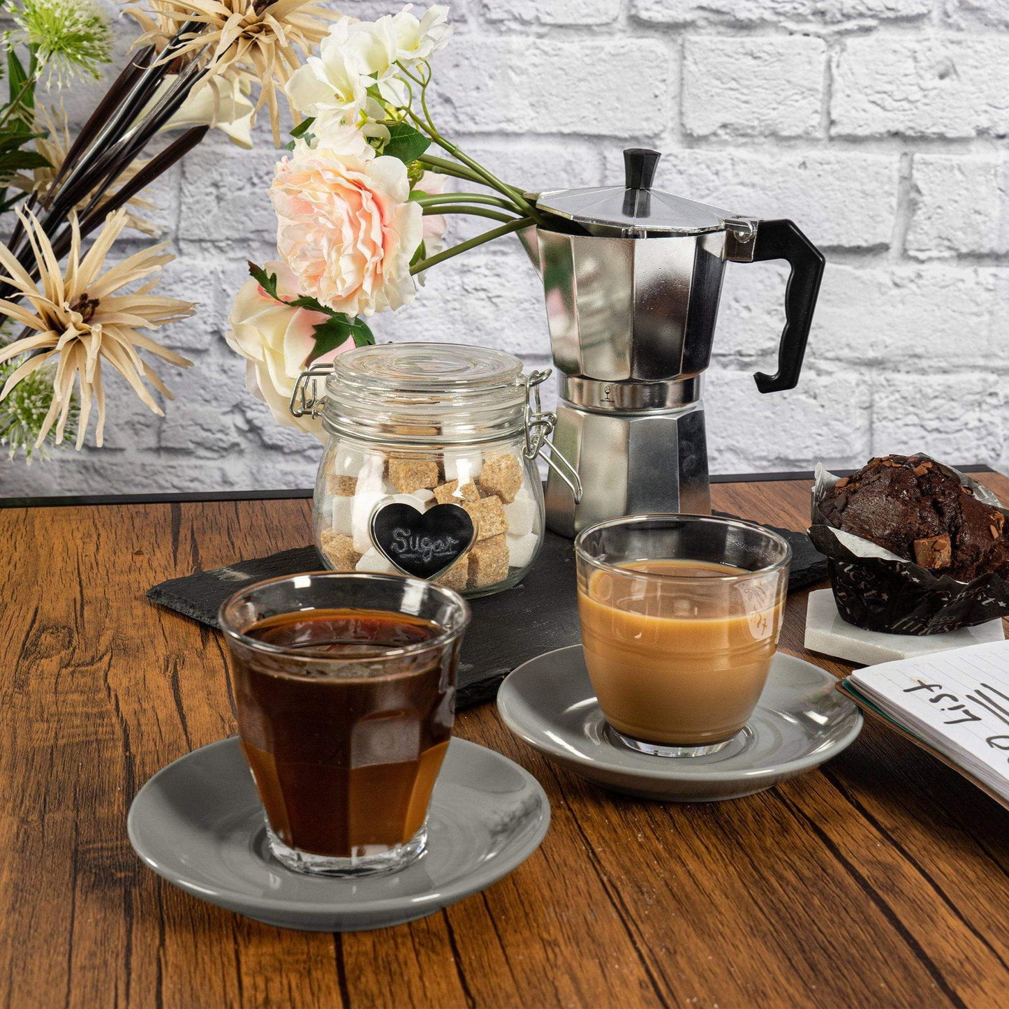 220ml Gigogne Glass Coffee Cups & Saucers - Pack of Six