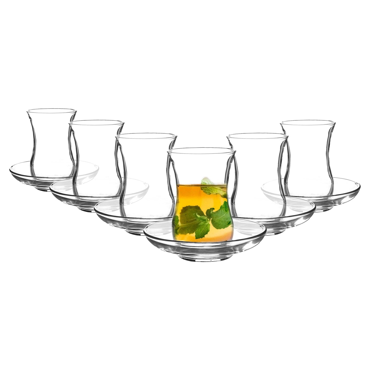 115ml Klasik Glass Turkish Tea Cups & Saucers - 6 Sets