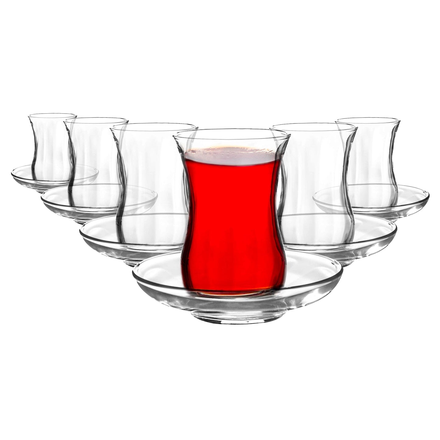 115ml Klasik Embossed Glass Turkish Tea Cups & Saucers - 6 Sets