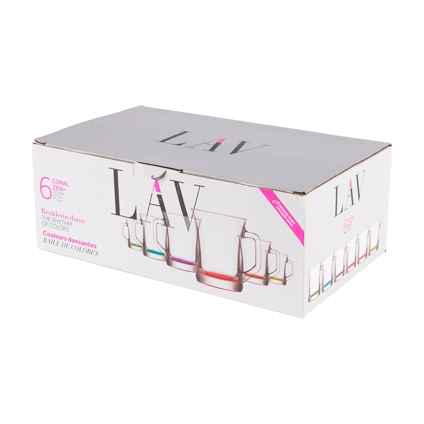 225ml Zen+ Coloured Base Glass Coffee Mugs - Pack of Six