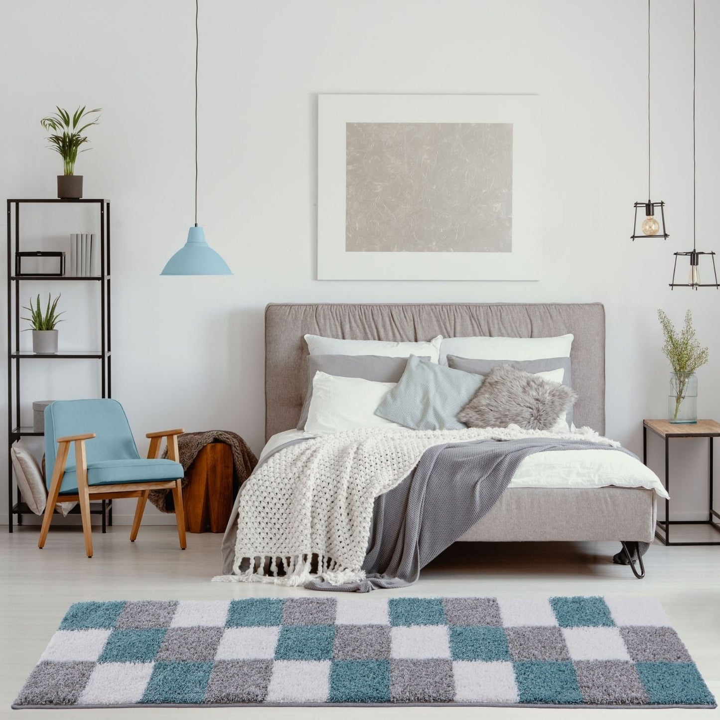 Myshaggy Geometric Duck Egg Blue Rug