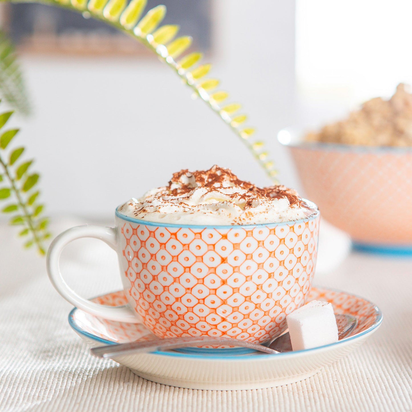 250ml Orange Hand Printed Stoneware Cappuccino Cup