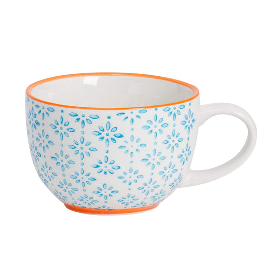 250ml Light Blue Hand Printed Stoneware Cappuccino Cup