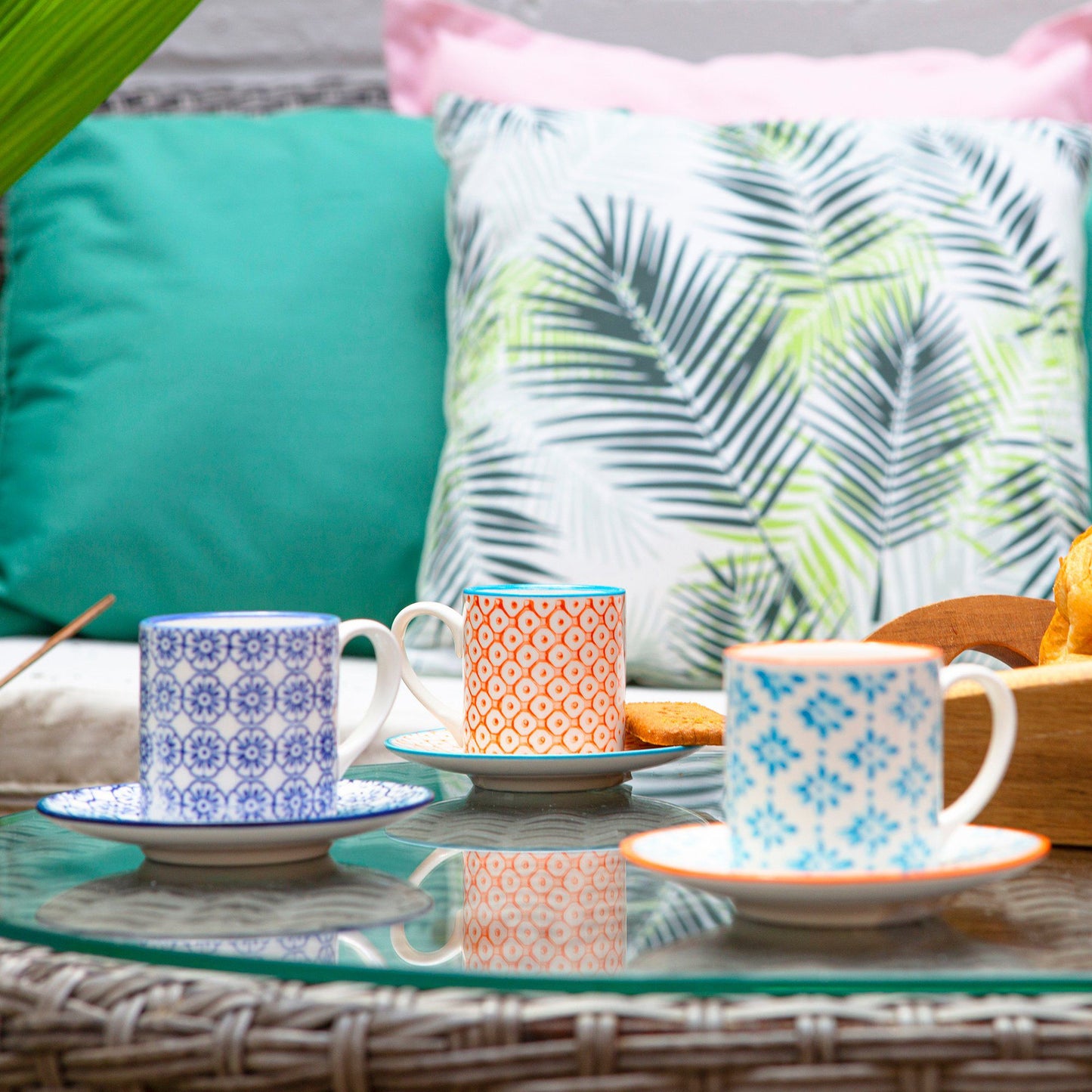 65ml Navy Hand Printed Stoneware Espresso Cup & Saucer Set