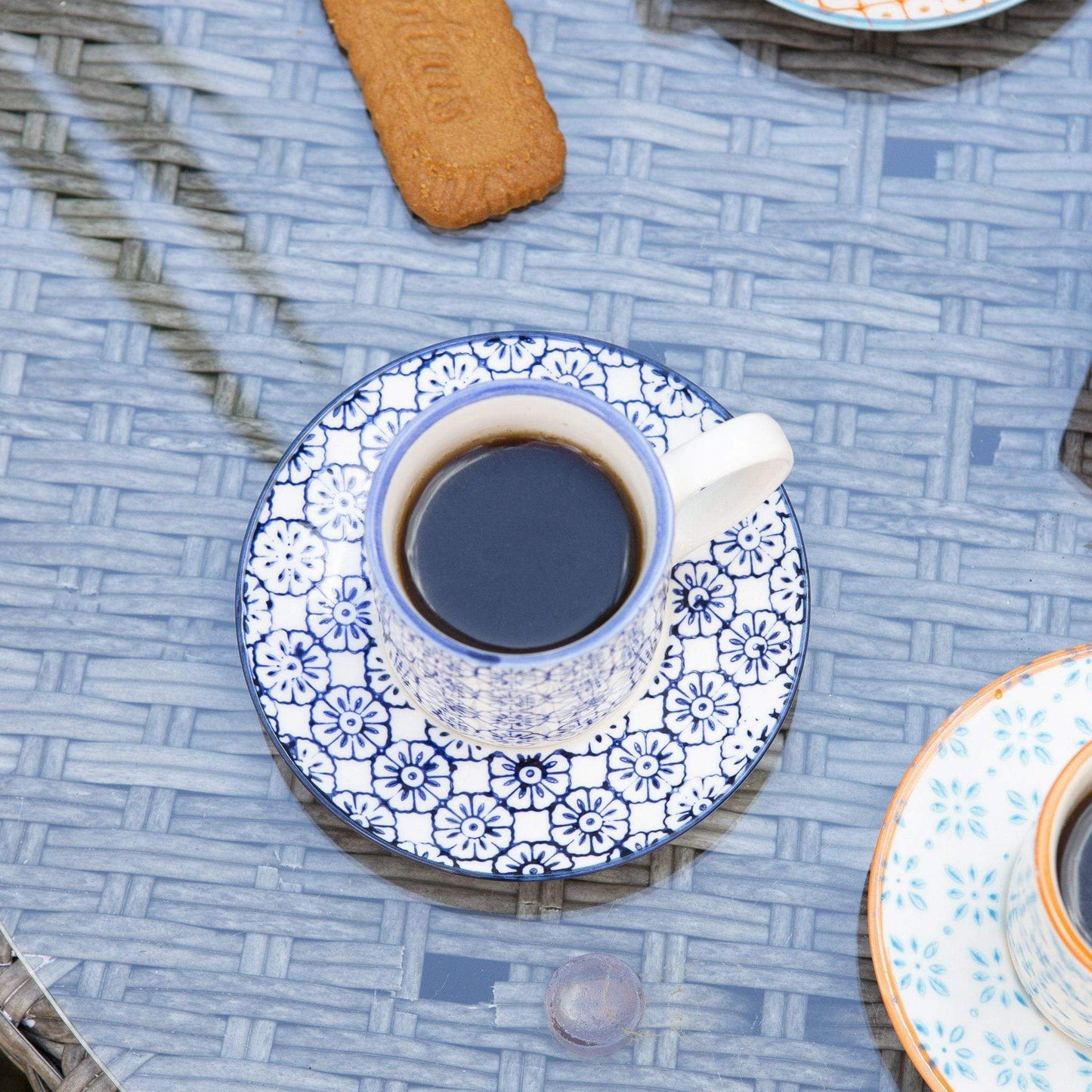 65ml Navy Hand Printed Stoneware Espresso Cup & Saucer Set