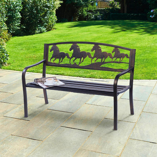 Horse Design 2-Seater Garden Bench in Antique Bronze Finish