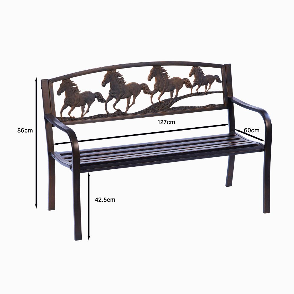Horse Design 2-Seater Garden Bench in Antique Bronze Finish
