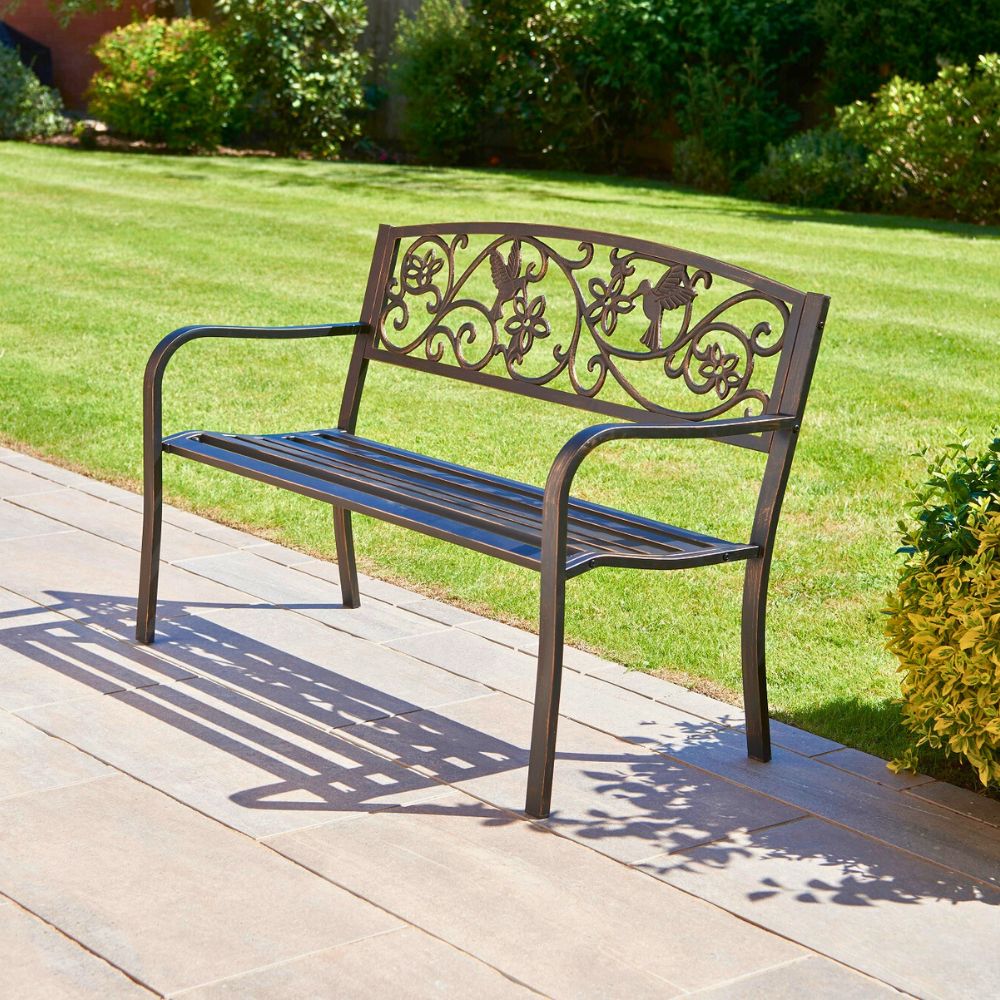 Hummingbird 2-Seater Garden Bench Floral & Bird Design
