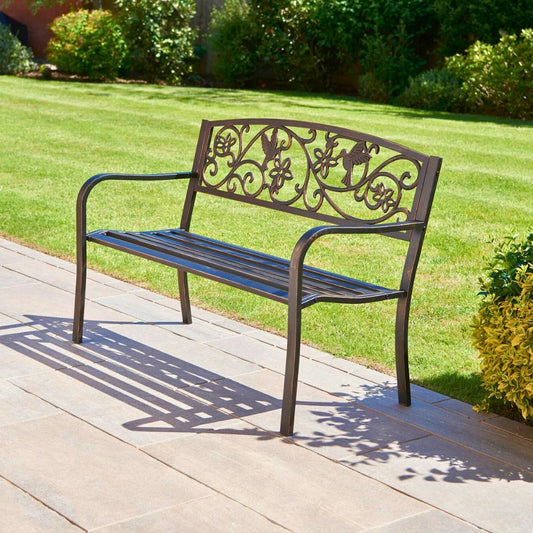 Hummingbird 2-Seater Garden Bench Floral & Bird Design
