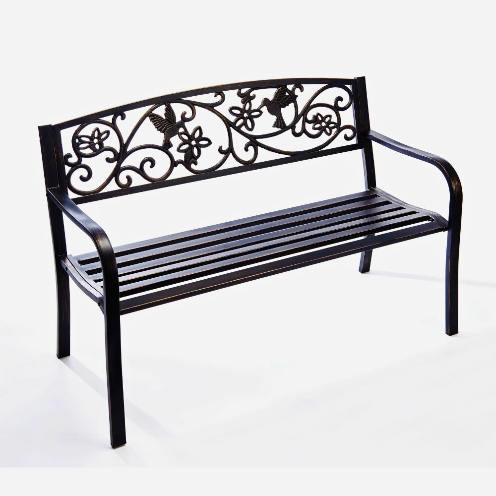 Hummingbird 2-Seater Garden Bench Floral & Bird Design