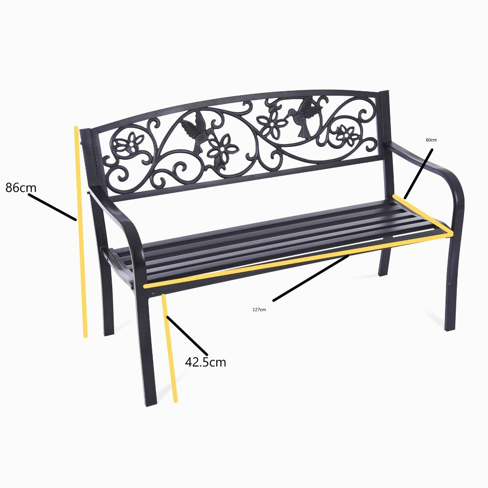 Hummingbird 2-Seater Garden Bench Floral & Bird Design
