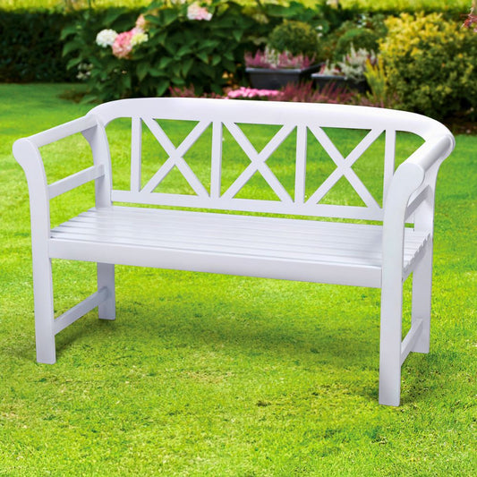 Bewdley Outdoor Garden Bench – Solid Acacia Wood with Pearl White Finish