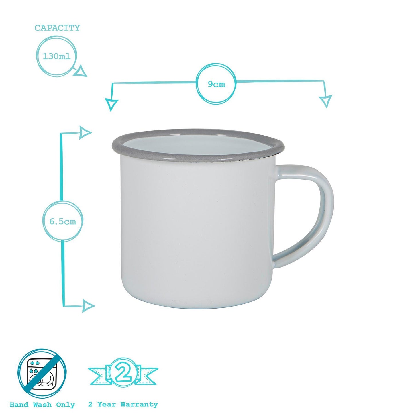 130ml White Enamel Espresso Cups - Pack of Six