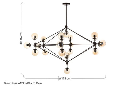 Abira Matte Black Finish and Glass 21 Bulb Pendant Light