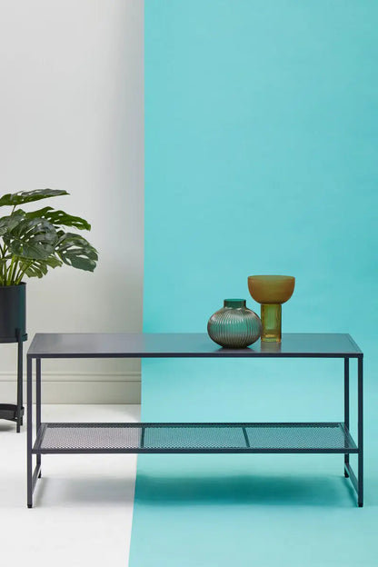 Acero Grey Metal Coffee Table with Mesh Shelf