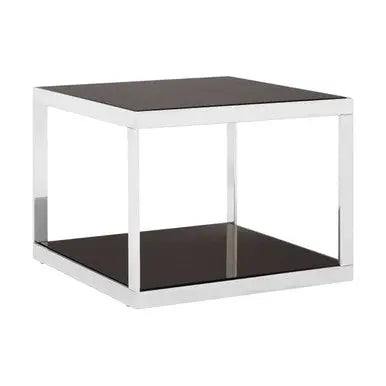 Ackley Black Glass and Silver Finish Square Coffee Table