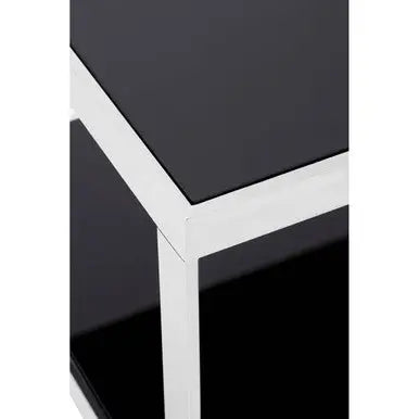 Ackley Black Glass and Silver Finish Square Coffee Table