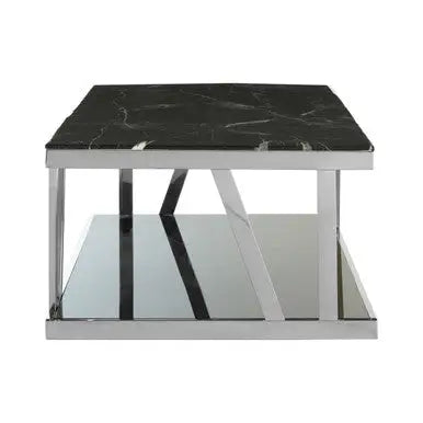 Ackley Black Marble and Silver Finish Rectangular Coffee Table