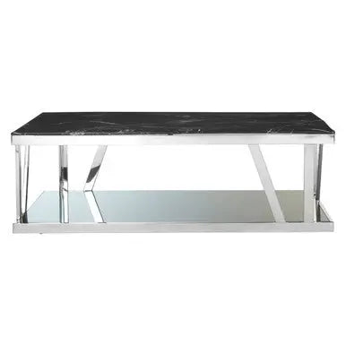 Ackley Black Marble and Silver Finish Rectangular Coffee Table