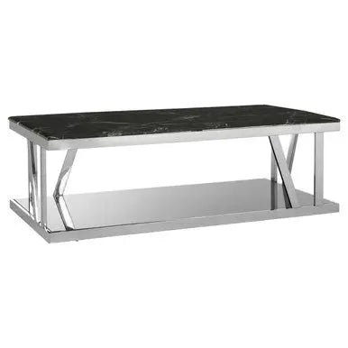 Ackley Black Marble and Silver Finish Rectangular Coffee Table
