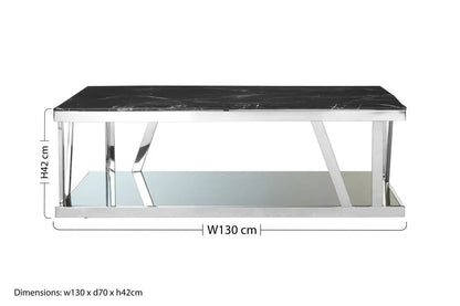 Ackley Black Marble and Silver Finish Rectangular Coffee Table