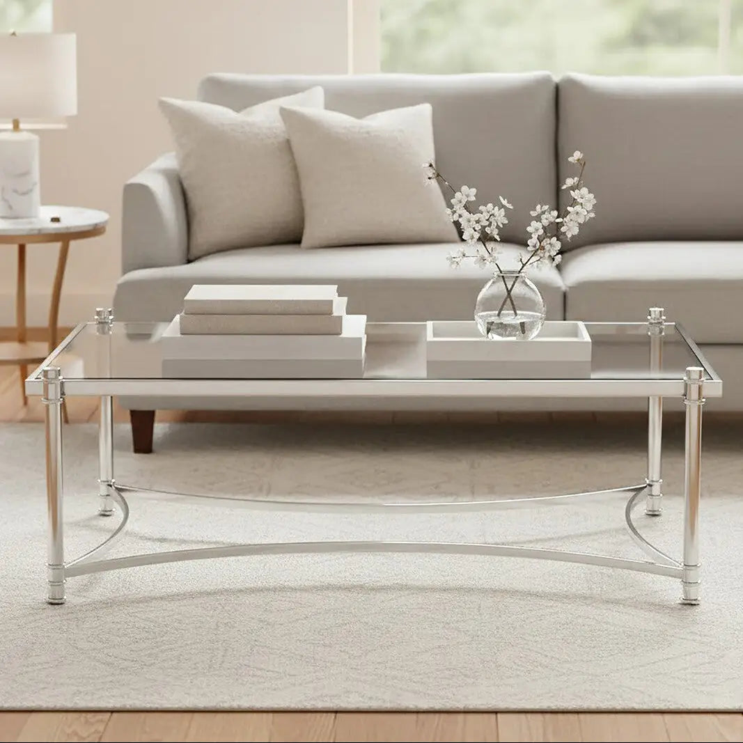 Ackley Clear Glass and Silver Finish Rectangular Coffee Table