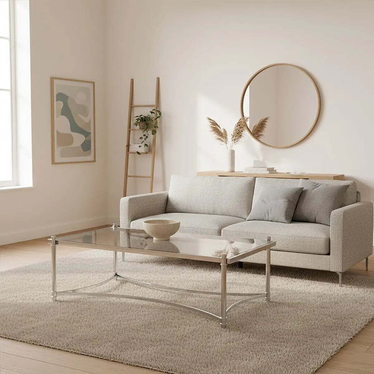 Ackley Clear Glass and Silver Finish Rectangular Coffee Table