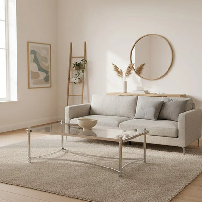Ackley Clear Glass and Silver Finish Rectangular Coffee Table