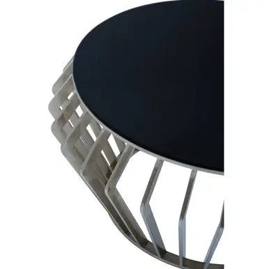 Ackley Silver Metal  Coffee Table with Black Glass Top