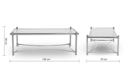 Ackley Silver Stainless Steel Coffee Table with Clear Glass Top