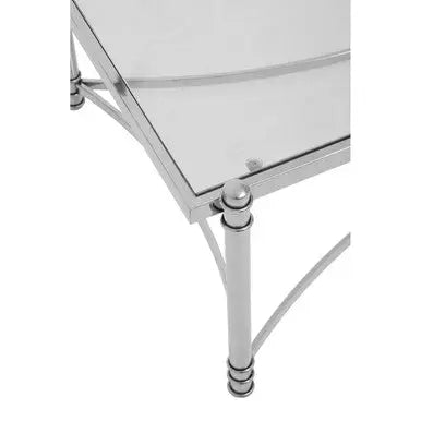 Ackley Silver Stainless Steel Coffee Table with Clear Glass Top