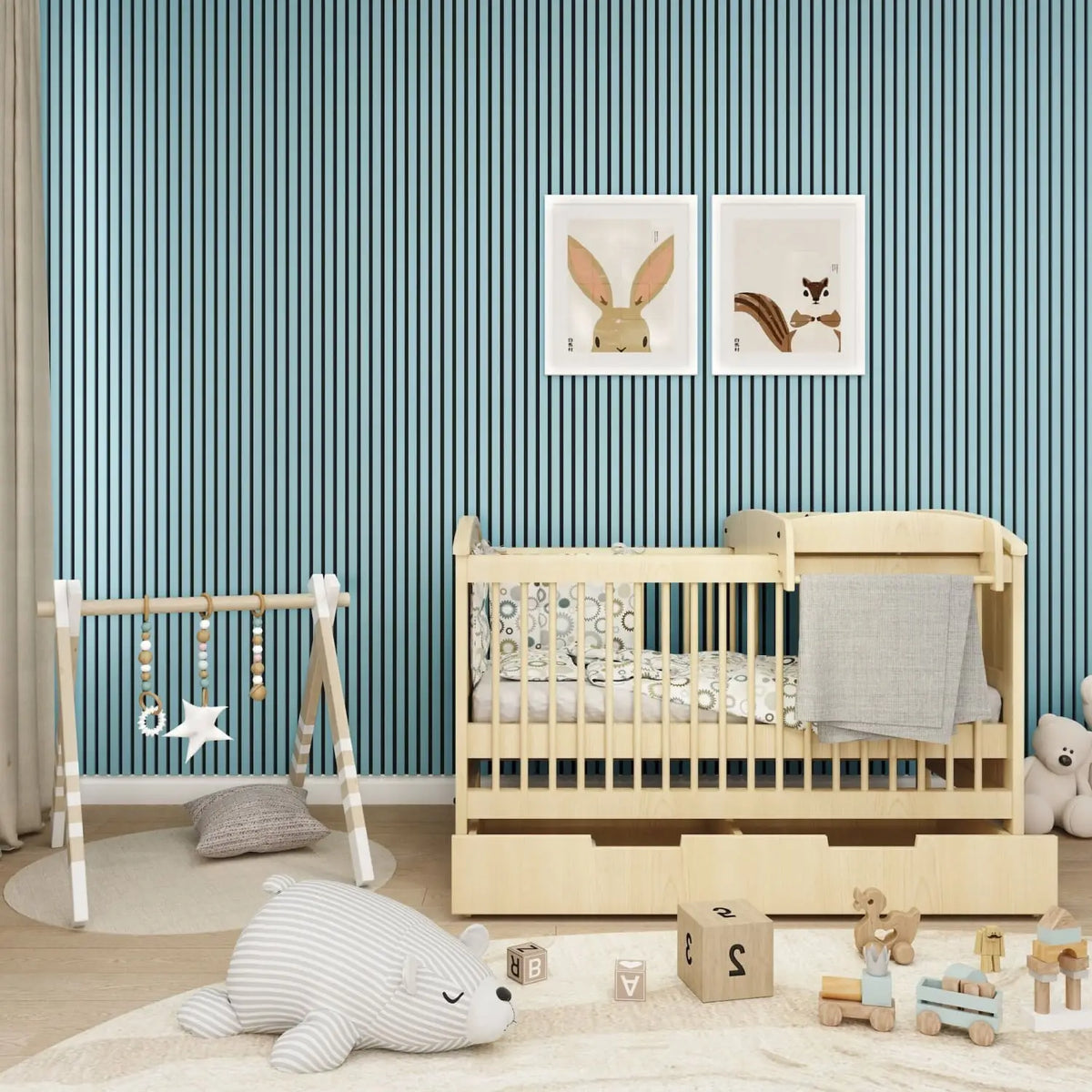Acoustic Wall Panels in Baby Blue with Black Backing