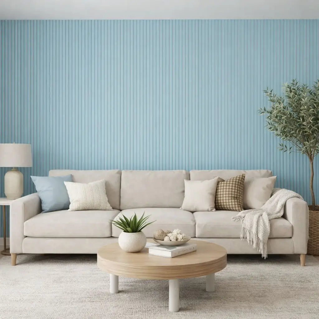 Acoustic Wall Panels in Baby Blue with White Backing