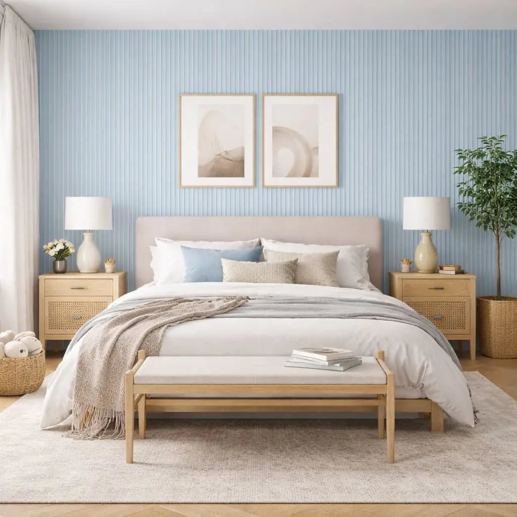 Acoustic Wall Panels in Baby Blue with White Backing