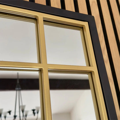 Aimi - Black & Gold Metal Rectangle Window Mirror - 95cm x 120cm