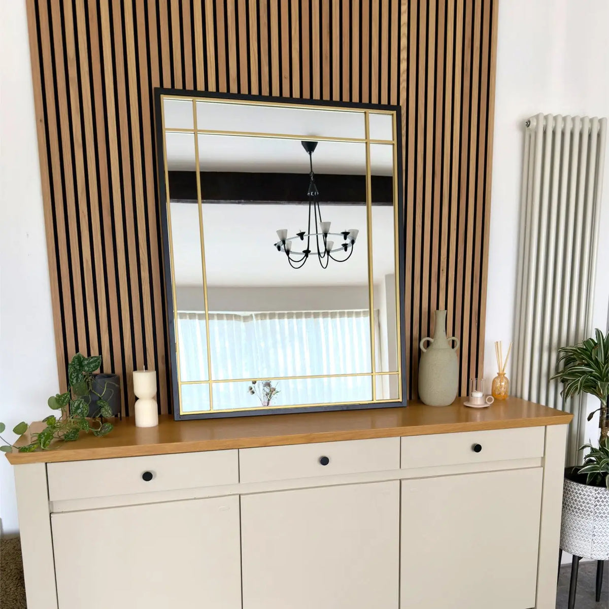 Aimi - Black & Gold Metal Rectangle Window Mirror - 95cm x 120cm