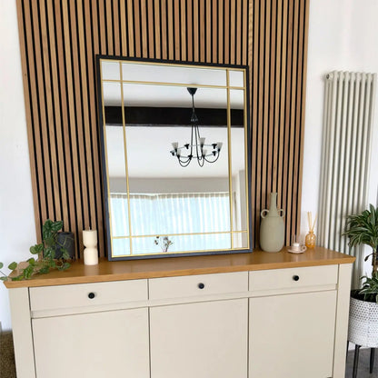 Aimi - Black & Gold Metal Rectangle Window Mirror - 95cm x 120cm
